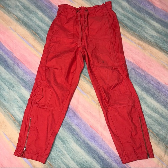 Free People Movement Back To The Future Orange Crush Elastic Tie Zip Pant size M - Picture 1 of 5